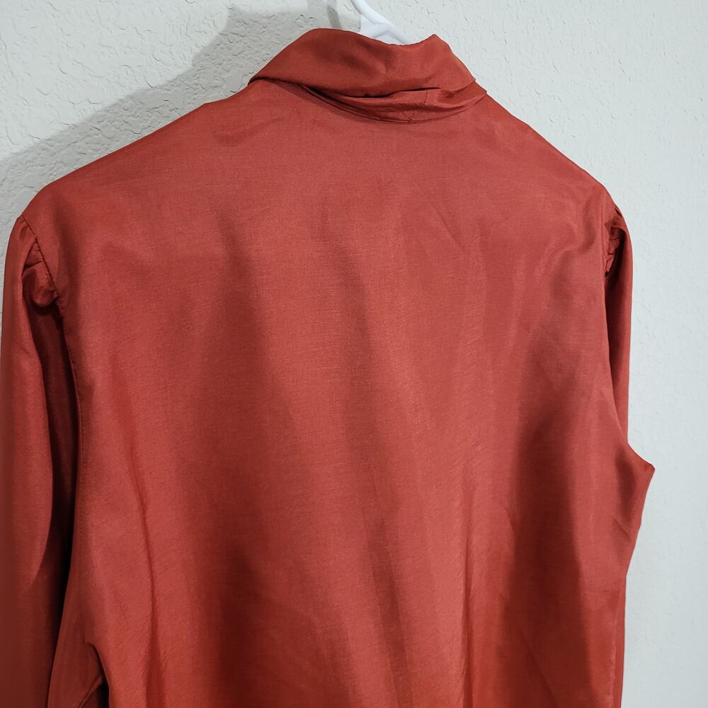 Vintage Blouse Lady Manhattan  Bow Neckline Womens Large Rust Silkhana 80s 90s - Picture 12 of 13